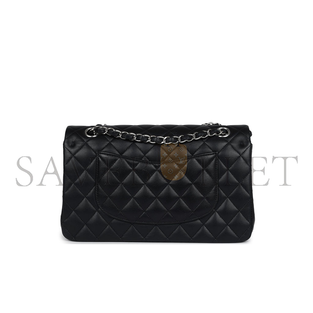 Ch*el master medium classic double flap black lambskin silver hardware a01112  (25.5*15.5*6.5cm)